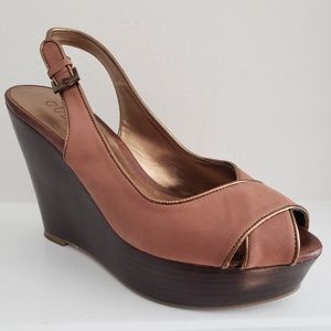 Guess Platform Wedges Leather Peep Toe Size 8.5